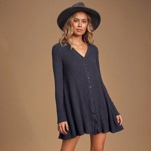 Sweet Comfort Heather Button-Up Sweater Dress